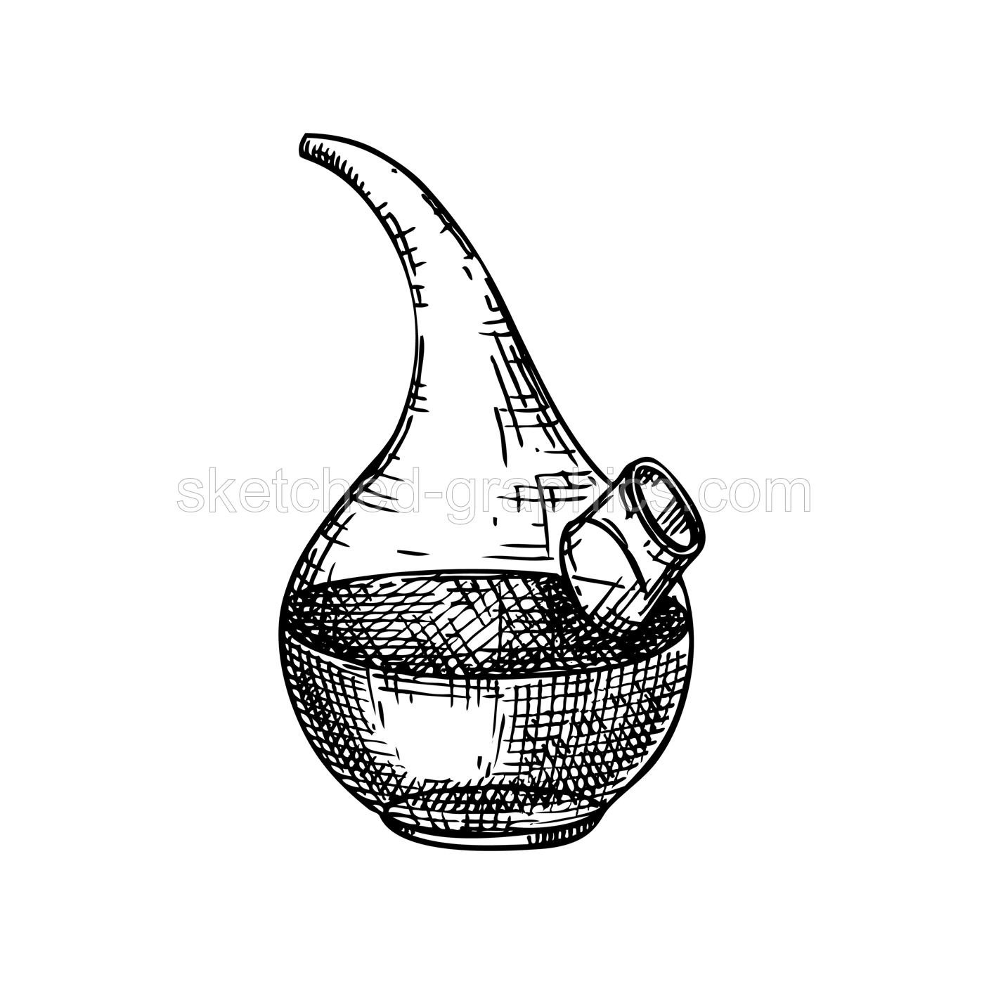 Chemical  laboratory equipment sketch. Hand drawn glass beaker illustration. Chemical and alchemy lab glassware drawing. Vector beaker for science experiments or alchemy. Illustration